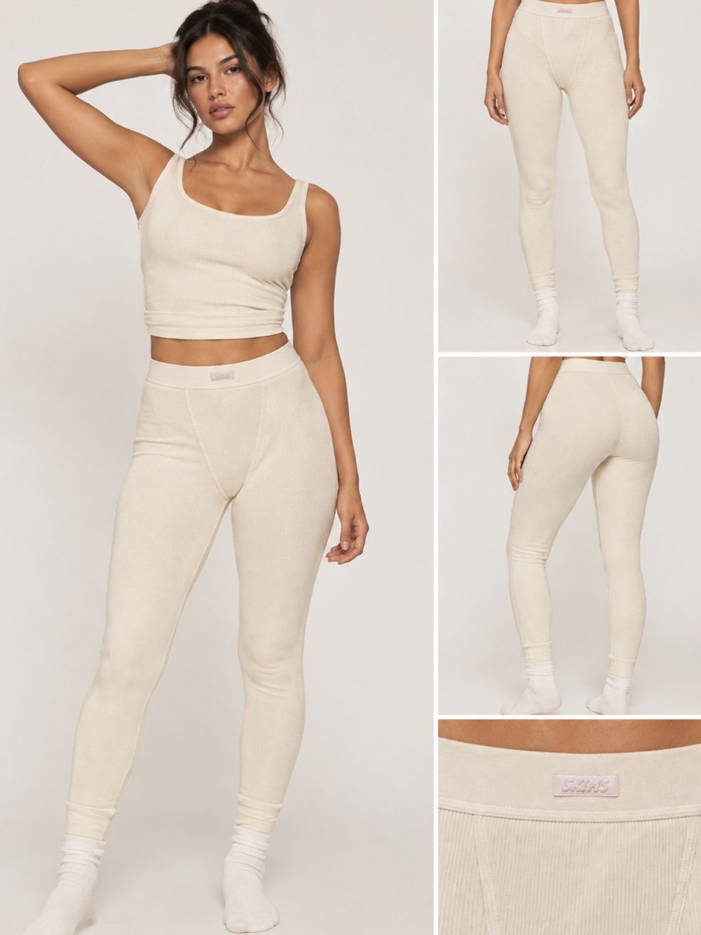 Skims Cotton Rib Leggings Bone Cream High Waist Lounge Pants